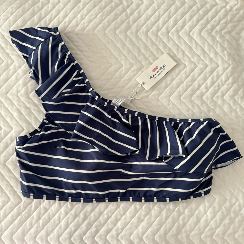 Vineyard Vines Break Stripe One-Shoulder Bikini Top Navy 3X XXXL NEW WITH TAG